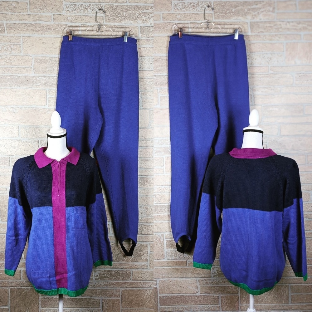Sweater Stirrup 2 PC Pant Suit Vintage Color Block